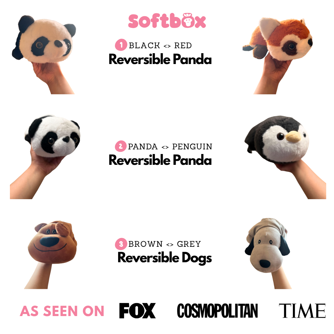 2-in-1 Reversible Plush Toys – Panda, Penguin & Dogs (All Variants)
