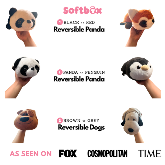 2-in-1 Reversible Plush Toys – Panda, Penguin & Dogs (All Variants)